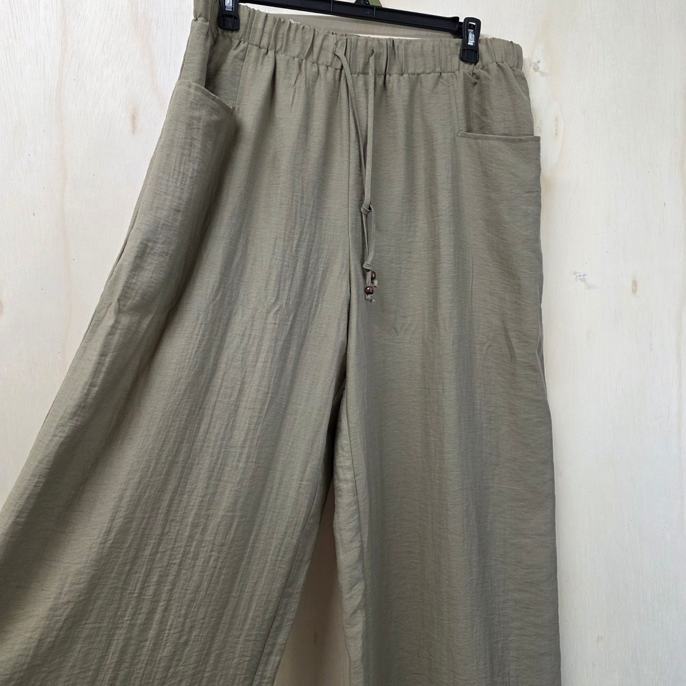 Baltic Born Sage Green Linen Blend Wide Leg Crop Pants 1XL New - Picture 15 of 16
